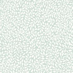 a white and green wallpaper pattern with leaves on the back ground, in shades of blue