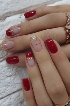 Red Nail Art, Red Acrylic Nails, Finger Nail Art, Red Nail Designs, Makijaż Smokey Eye, Gel Nail Designs, Elegant Nails, Trendy Nails