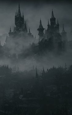 an image of a castle in the fog