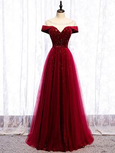 Velvet Evening Dress, Velvet Prom Dress, Floor Length Prom Dresses, Burgundy Prom Dress, فستان سهرة, Tulle Prom Dress, Glam Dresses, Red Prom Dress, Formal Dresses Prom