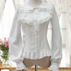 Medieval Shirt, Feminine Blouses, Ruffles Fashion, Ruffle Shirt, Puff Sleeve Blouse, Lace Ruffle, Feminine Look, Chiffon Blouse