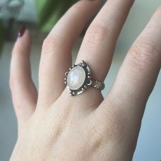 Unique Oval Ornate Sterling Silver Ring, Size 6 Classic Handmade Oval Moonstone Ring, White Oval Bohemian Ring, Bohemian White Oval Rings, Bohemian White Oval Ring, Vintage Adjustable Oval Moonstone Ring, Silver Oval Crystal Ring, Adjustable Oval Cabochon Crystal Ring, Adjustable Oval Crystal Ring, Bohemian White Oval Crystal Ring