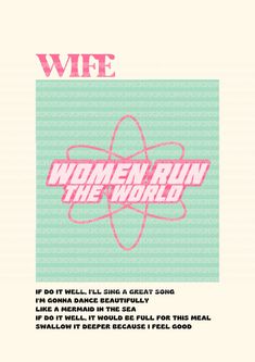 an ad for women run the world with pink lettering on it and a green background