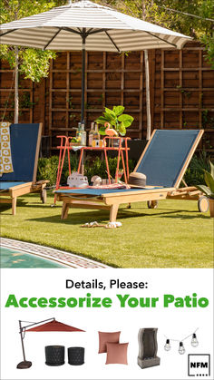 an advertisement for patio furniture and accessories