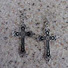 Nwot Silver & Black Cross Earrings. Make A Offer Bundle More Stuff & Send A Offer Grunge Cross Earrings, Gothic Cross Earrings, Gothic Black Hypoallergenic Earrings, Black Cross-shaped Earrings For Gift, Black Cross Earrings For Gift, Black Cross Earrings As Gift, Black Metal Cross Earrings, Black Cross Metal Earrings, Black Gothic Cross Earrings