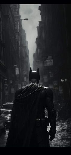 the dark knight is walking in the rain