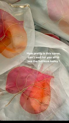 some pink and orange leaves with a quote on the bottom that says how pretty is this scarf, can't wait for you all to see the till lock today?