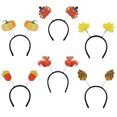 a set of six headbands with autumn leaves and acorns on them