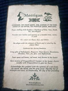 A4 - 4x6 handmade parchment paper with reference to the Morrigan triple goddess blursedbaubles.etsy.com Celtic Goddess Morrigan, Celtic Triple Goddess, Morrigan Correspondences, Morrigan Goddess Offerings, Morrigan Aesthetic, The Morrigan Goddess, Banshee Queen, Witchcraft Symbols, Irish Goddess