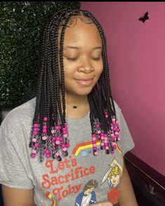 Knotless Box Braids With Pink Beads, Coi Leray Braids With Beads, Cute Lace Front Hairstyles, Bead Braids, Braids With Pink, Hairstyles Braids Black, Black Kids Braids, Lace Front Hairstyles, Kids Braids Hairstyles