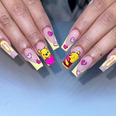 🍯Winnie the Pooh valentines: press on nails💗 (Medium) -  Measurements requested after purchase Otherwise default sizes will be given.  - 🎀COMES WITH -nails  -nail glue -nail file  -cuticle pusher   #winniethepooh #valentine #disney #sweetheartsnight  #pressonnails Disney Valentines Nails, Winnie The Pooh Nail Art, Pooh Nail Art, Baby Shower Nails Boy, Winnie The Pooh Valentines, Pooh Nails, Disney Themed Nails, 21st Birthday Nails, Shower Nails