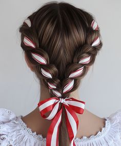 Crazy Christmas Hairstyles: Winter Wonderland Fishtail Hairstyles Winter, Party Look, Ribbon Hair, Crazy Hair, White Ribbon, Get Creative, Party Looks