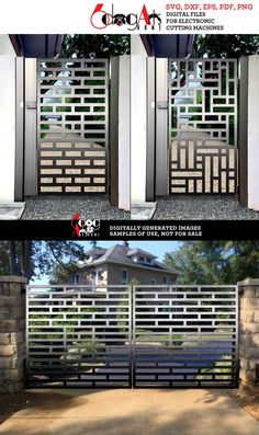 two pictures showing the same gate with different designs