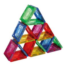 a colorful plastic building block set on a white background