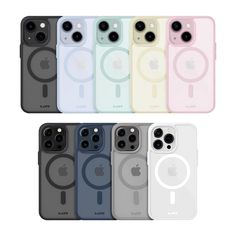 six iphone cases in different colors and sizes, with the same design on each one