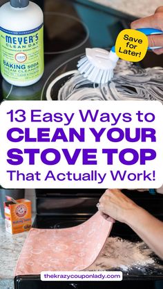 someone is cleaning the stove top with soap and other things to do on it that they are doing