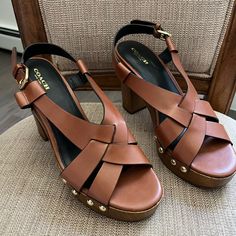 Worn Once, New Condition Model: Addesa Wooden Platform High Heel Color: Saddle Comes With Original Box Size Is 10m. Leather Heel Size Aprox. 4.5" Fits True To Size Platform High Heels, Coach Shoes, Heel Sandals, High Heel Sandals, Leather Heels, Shoes Women Heels, High Heel, Saddle, Sandals Heels