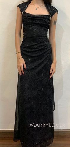 Basic Black Prom Dress, Grungy Prom Dress, Formal Black Outfit, Emo Prom Dresses, Alt Prom Dresses, Prom Dresses Y2k, Long Sparkly Dress, Prom Dresses Silk, Dark Prom Dresses