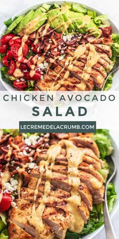 chicken salad with ranch dressing on top and lettuce in the middle is shown