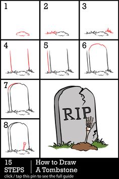 how to draw a tombstone with step by step instructions for children's halloween costumes