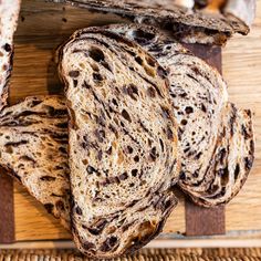 slices of bread sitting on top of a wooden cutting board