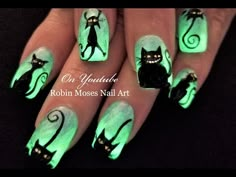 Black Cat Nail Art, Fun Careers, Black Cat Nail, Cat Nail Designs, Glow In The Dark Nails, Robin Moses, Halloween Playlist, Halloween Nails Diy, Cat Nail Art