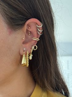 ~ Made with thick 18k gold plated on sterling silver ~ Inner Hoop diameter: 8mm ~ Sold as 1 Chunky Earring Stack, Earring Stacks, Ear Stacks, Piercings Ear, Earring Stack, Mixed Metal Earrings, Chunky Earrings, 2 Earrings, Gold Filled Hoops