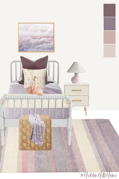 Cute toddler girls bedroom decor mood board with lavender and blush tones! Purple Rainbow Girls Bedroom, Blush And Lavender Bedroom, Pink And Purple Bedroom Decor, Toddler Bedroom Girl Purple, Pink Purple Girls Bedroom, Purple And Pink Girls Bedroom, Lavender Toddler Room, Girls Pink And Purple Bedroom Ideas