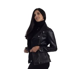 Add an edgy touch to any outfit with this women's faux-leather biker jacket by Nine West. Faux-leather construction Asymmetrical zipper front Long sleeves Adjustable belt 2 pockets No HoodFIT & SIZING Designed to hit just below the waist LightweightFABRIC & CARE Polyurethane Lining: polyester Metal snaps, zippers and buckle Dry clean Imported Size: X Large. Color: Black. Gender: female. Age Group: adult. Reunion Ideas, Petite Size Chart, Faux Leather Biker Jacket, Leather Biker Jacket, Womens Size Chart, Adjustable Belt, Biker Jacket, Nine West, Gender Female