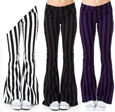 Outfit Ideas Purple, Flares Outfit, Goth Outfit Ideas, Alternative Outfits, Striped Pants, Pants Trousers, Grey Fashion