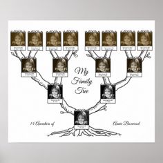 a family tree is shown with six pictures on it and the names of each family