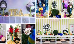 a collage of photos with flowers and decorations