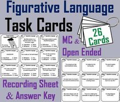 a poster with words and pictures on it to describe the different types of task cards