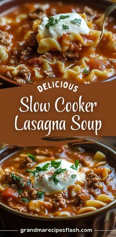 delicious slow cooker lasagna soup with meat and cheese