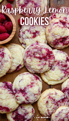 raspberry lemon cookies on a wooden table