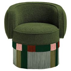 a green chair with multicolored stripes on it