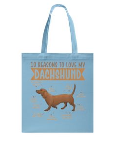 a blue bag with an image of a dachshund on it