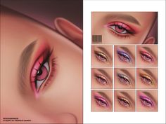 an image of a woman's eye with different colored eyes and pink lashes, including the