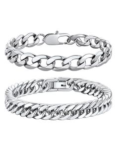 PRICES MAY VARY. 2Pcs Bracelet Chain Sets: The set of 2 cuban link bracelets is a nice addition to any style of clothes for men and women- rugged or casual they look great stacked together, or individually These 2 cuban link chain bracelets come in 8mm,9mm width and the length options of 7.4, 8.2, 9 inches, making it easy to find the perfect size for any wrist These bracelets are made of high-quality stainless steel, and the gold or black plating options give it a stylish and modern look the lin Men Accessory, Mens Accessories Bracelet, Bracelets Chain, Mens Chain Bracelet, Hand Chain Bracelet, Chain For Men, Silver Bracelets For Women, Trendy Bracelets, Mens Bracelet Silver