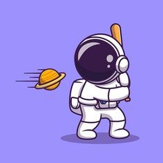 an astronaut with a baseball bat and saturn in the background