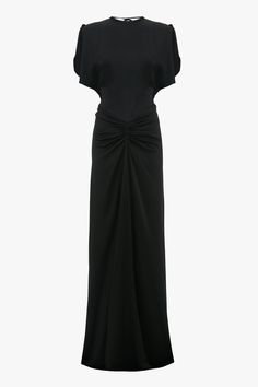 The classic black evening dress is elevated with the house’s signature attention to detail. Crafted from luxurious crepe back satin, the Gathered Waist Floor-Length Dress in Black has a provocative open back design, tactile tie detail at the back of the neck and sensuous pleating at the front of the skirt. Cut to fit and flatter the upper body before pooling into a floor-grazing hemline, it exudes contemporary sophistication. Victoria Beckham Gathered Waist Floor-Length Dress In Black  - Size 14 Evening Satin Maxi Dress With Pleated Back, Satin Maxi Dress With Pleated Back For Evening, Satin Evening Dress With Pleated Back, Flattering Floor-length Evening Dress, Bias Cut Floor-length Evening Dress, Evening Silk Maxi Dress With Pleated Back, Silk Maxi Dress With Pleated Back For Evening, Classic Bias Cut Maxi Dress For Party, Sleek Long Evening Dress