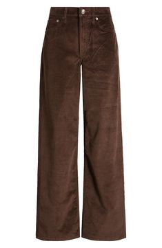 Casual confidence defines wide-leg pants crafted from cotton-blend corduroy in a dark hue. Zip fly with button closure Five-pocket style 78% cotton, 20% modal, 2% elastane Machine wash, line dry Imported Brown Cord Jeans, Wide Wale Corduroy Pants, Cool Womens Pants, Courteroy Pants, Brown Courderoy Pants, Brown Courdory Pants, Light Academia Pants, Dark Brown Clothes, Grunge Fashion Women