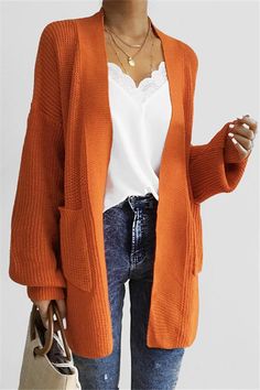 Women Long Cardigan, Orange Cardigan, Áo Len Cardigan, Gilet Long, Duster Cardigan, Sleeves Clothing, Cardigan Long, Cable Knit Cardigan, Winter Trends