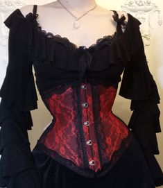 Black And Red Goth Outfit, Red Goth Aesthetic, Red Corset Outfit, Tightlacing Corset, Red Goth, Goth Fits, Corset Outfits, Red Gothic