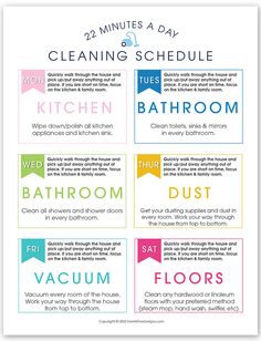 the 25 minutes a day cleaning schedule is shown in different colors and font, with instructions to