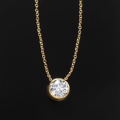 Ross-Simons - 1.00ct Bezel-Set Lab Grown Diamond Necklace in 14kt Yellow Gold. 18". Major sparkle at a nice price! Our timeless necklace spotlights a scintillating 1.00 carat round brilliant-cut lab-grown diamond in a classic 14kt yellow gold bezel setting. Suspends from a cable chain with a 2" extender. Lab-grown diamonds are identical to mined diamonds according to their optical, physical and chemical properties. All Ross-Simons lab-grown diamond jewelry in 14kt gold and platinum includes an I Gold Solitaire Necklace With Tension Setting For Formal Occasions, Physical And Chemical Properties, Bezel Necklace, Pure Design, Diamond Birthstone, 14kt Gold, Cable Chain, Bezel Setting, Diamond Solitaire