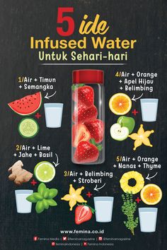 an advertisement for the 5 ingredient water with fruits and vegetables in it on a blackboard