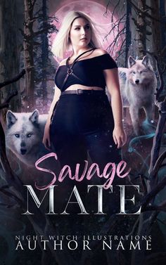 a woman in black is standing next to two wolfs and the words, savore mate