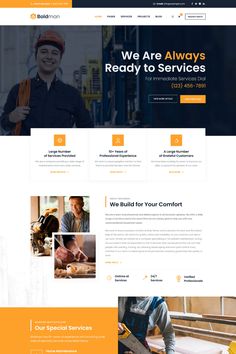an image of a website design for a construction company with orange and black colors on it