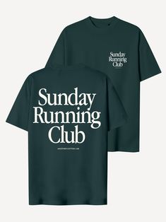 the sunday running club t - shirt is shown in black and white, with an image of